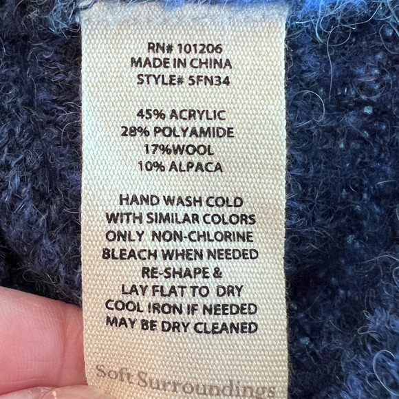 Soft Surroundings Wool Alpaca Blend Blue Pattern Cowl Neck Sweater Tunic 1X - Picture 8 of 8